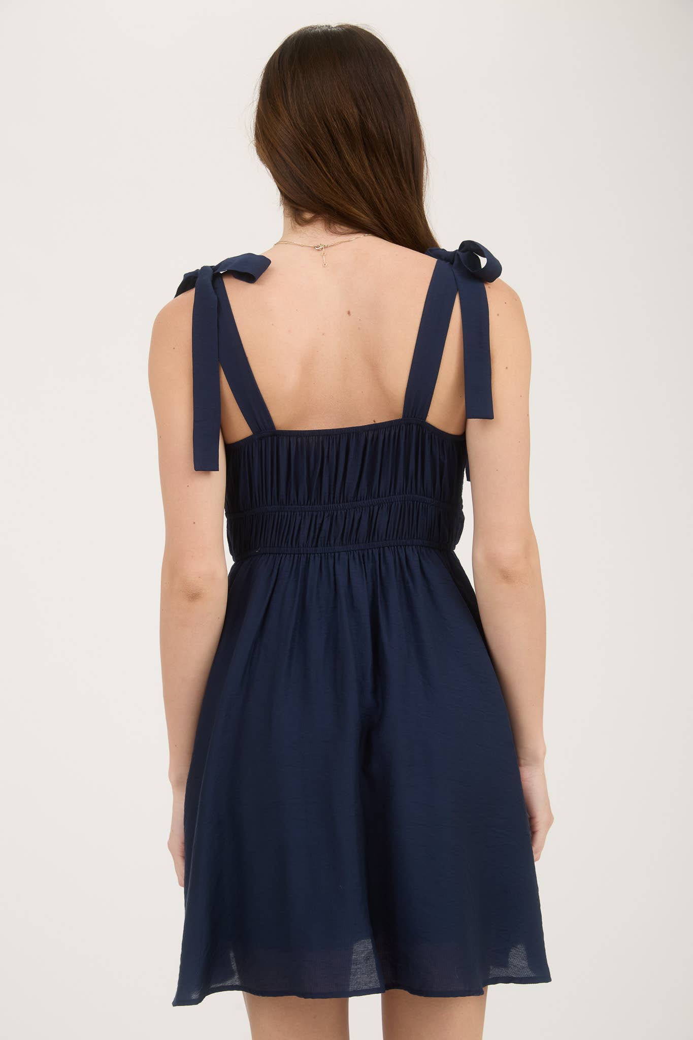 Eyelet Detail Lace Trim Tie Strap Mini Dress