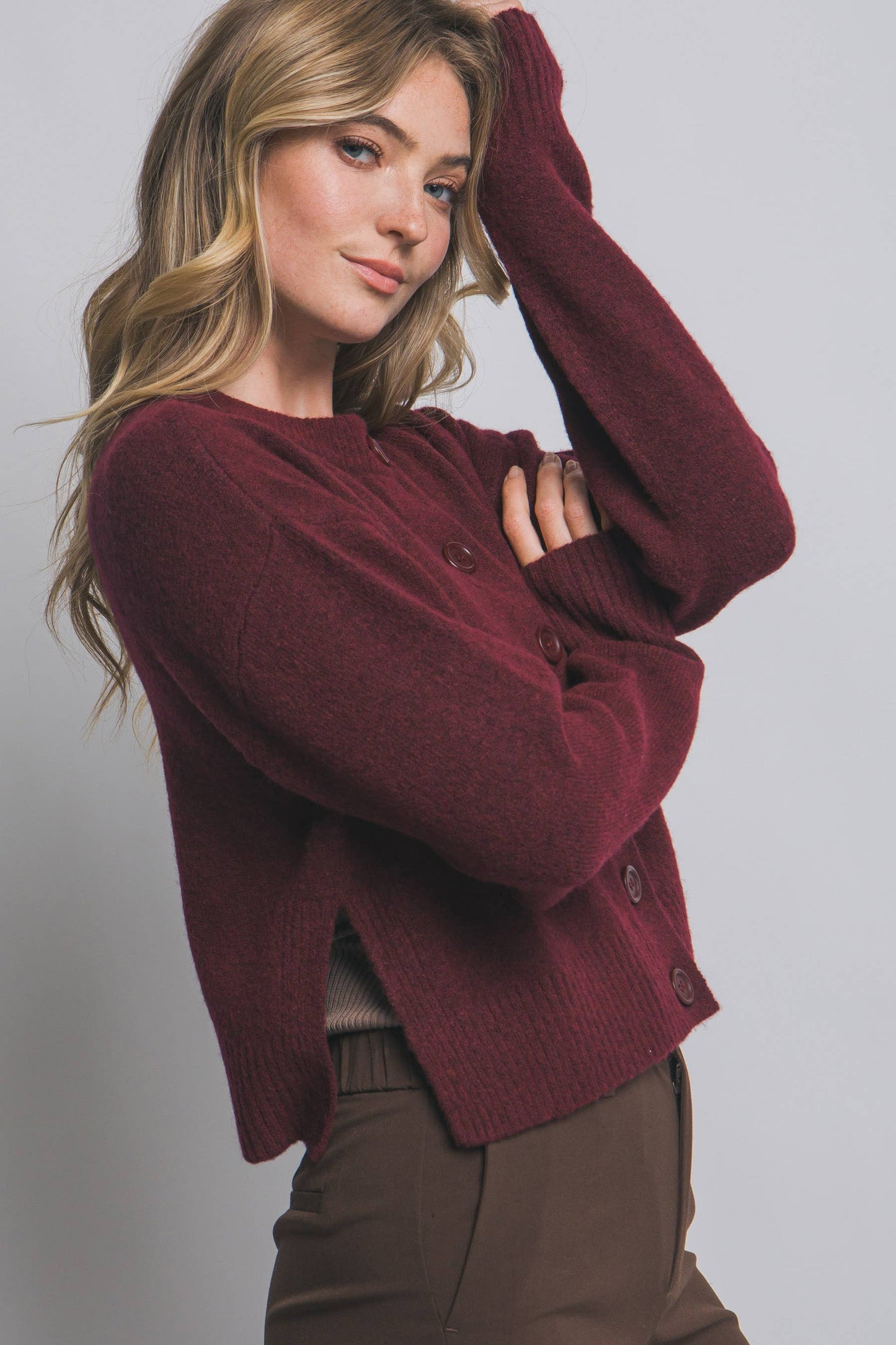 Solid Crew Neck Cardigan