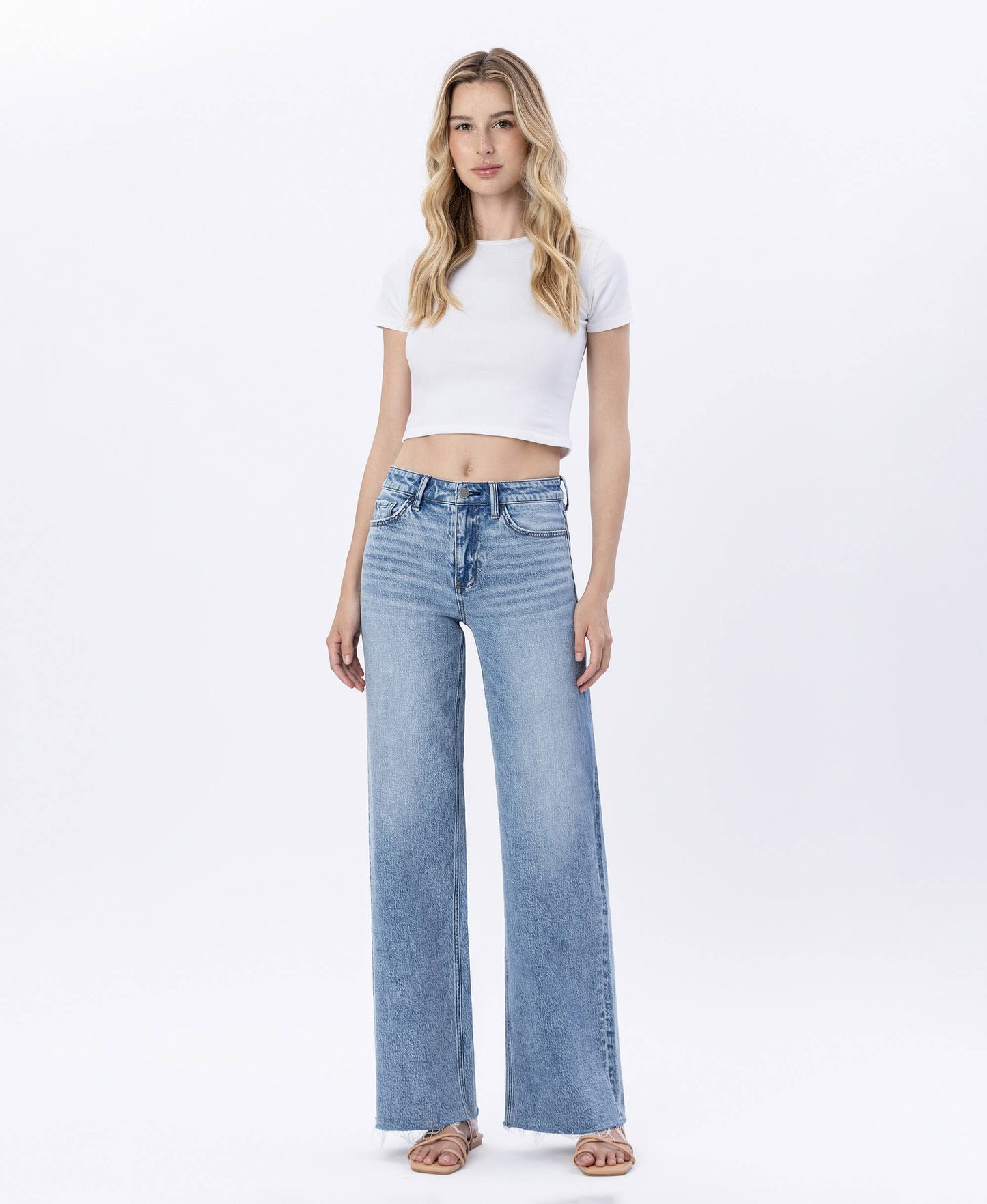 HIGH RISE RAW HEM WIDE JEANS