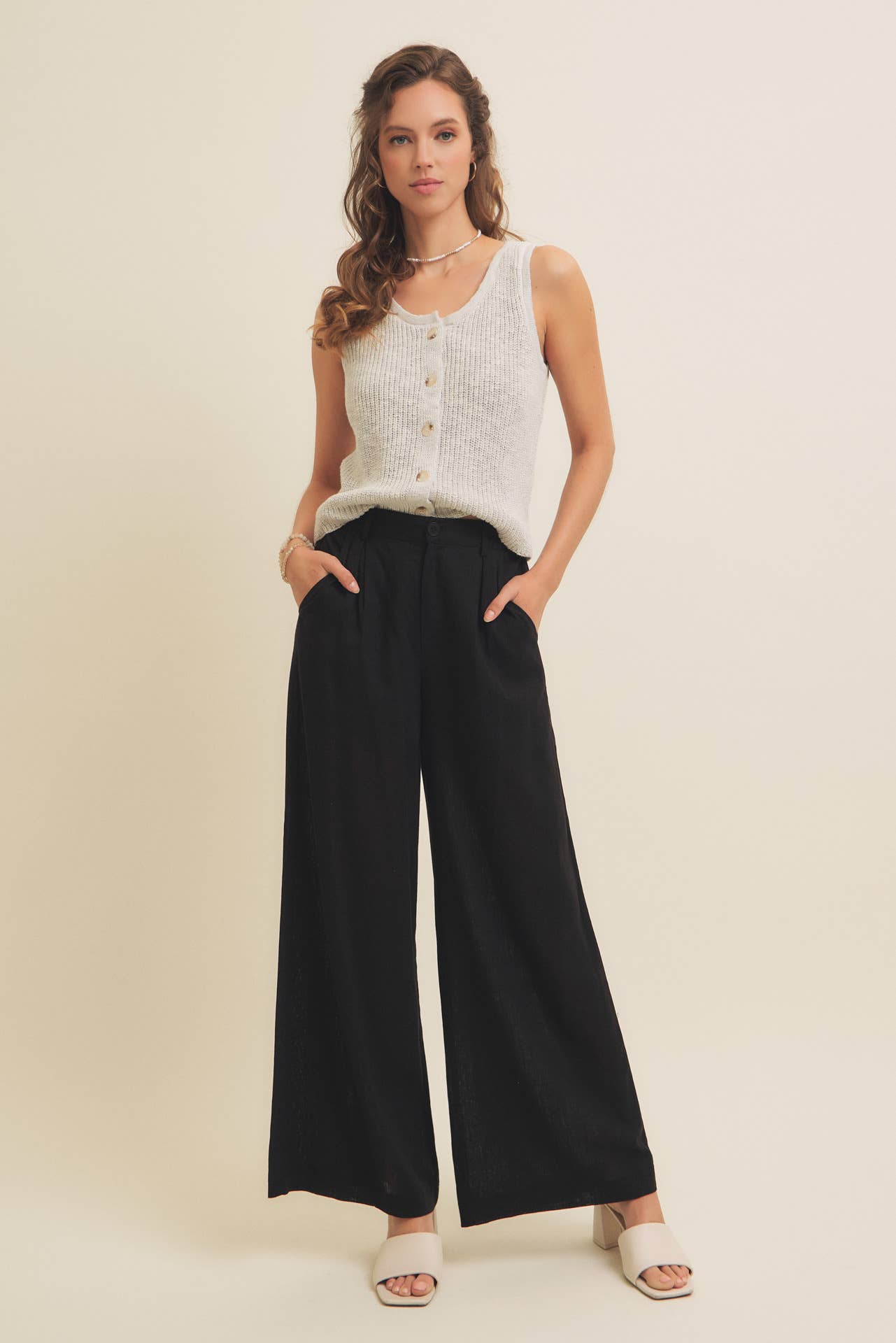 LINEN BLEND RELAXED FIT WIDE-LEG PANT