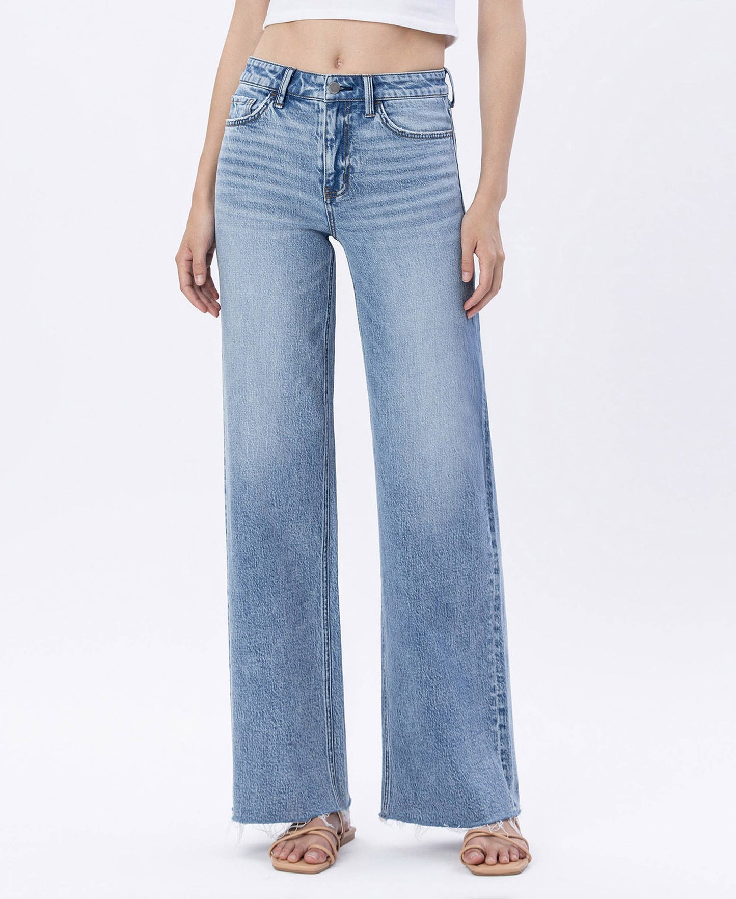 HIGH RISE RAW HEM WIDE JEANS