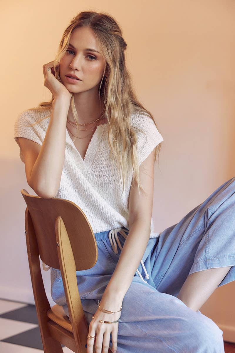 Melissa Sweater - Relaxed Fit Split Neck Knit Sweater Top