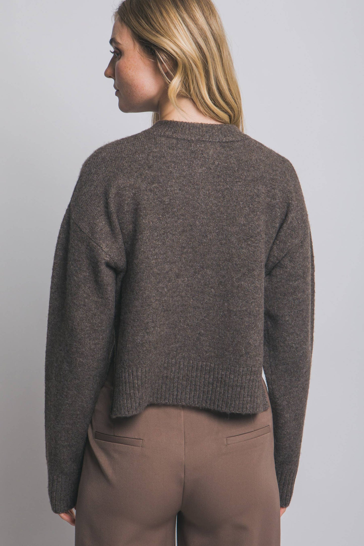 Solid Crew Neck Cardigan