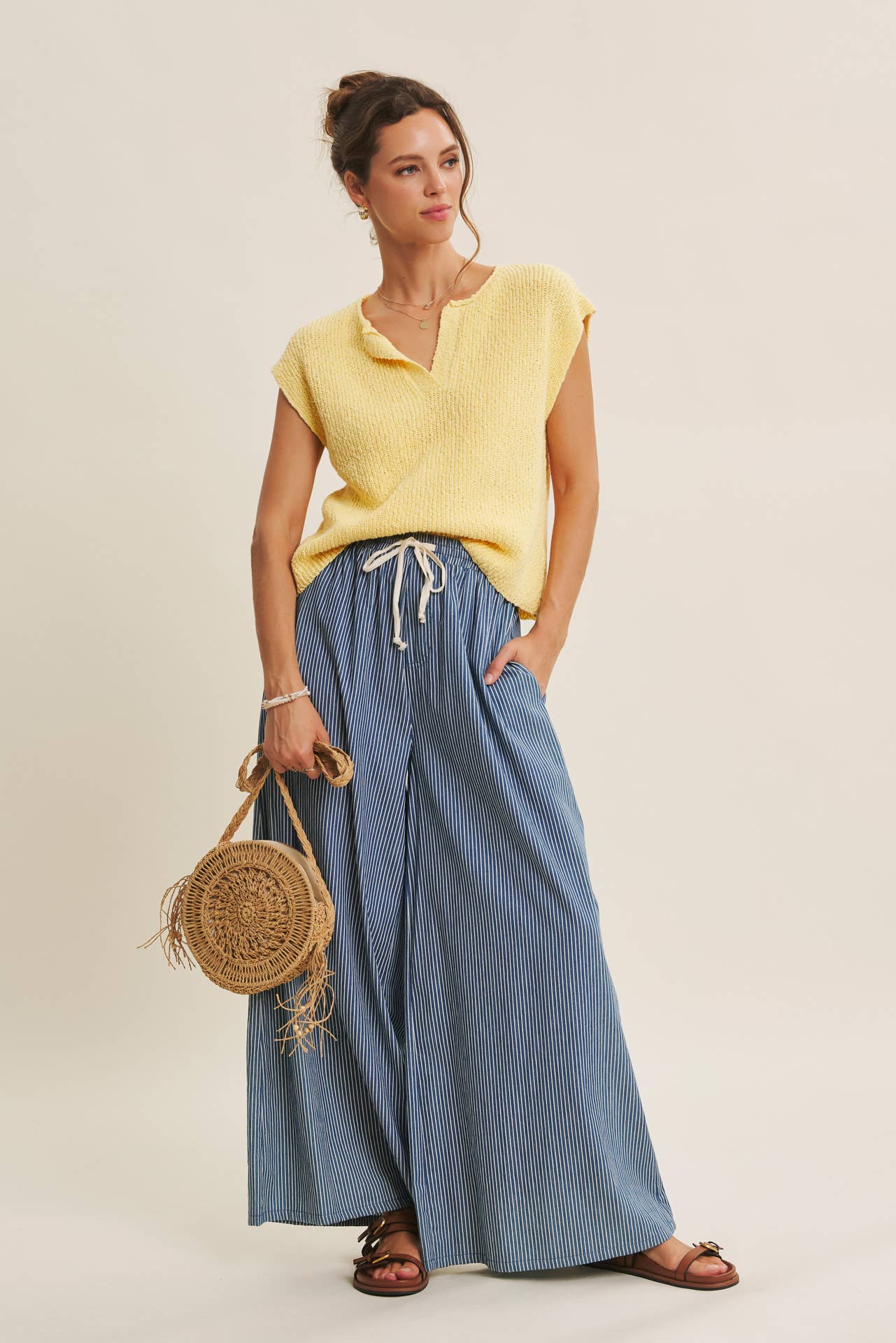 Melissa Sweater - Relaxed Fit Split Neck Knit Sweater Top