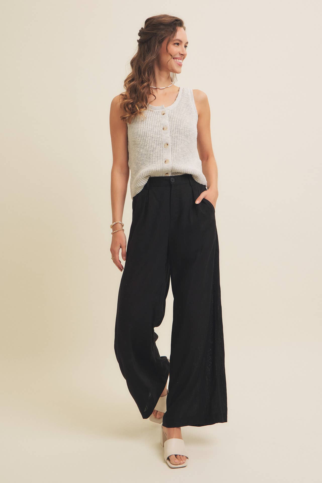 LINEN BLEND RELAXED FIT WIDE-LEG PANT