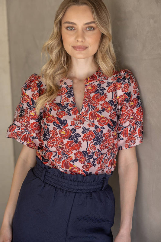 Multi Color Floral Jacquard Top