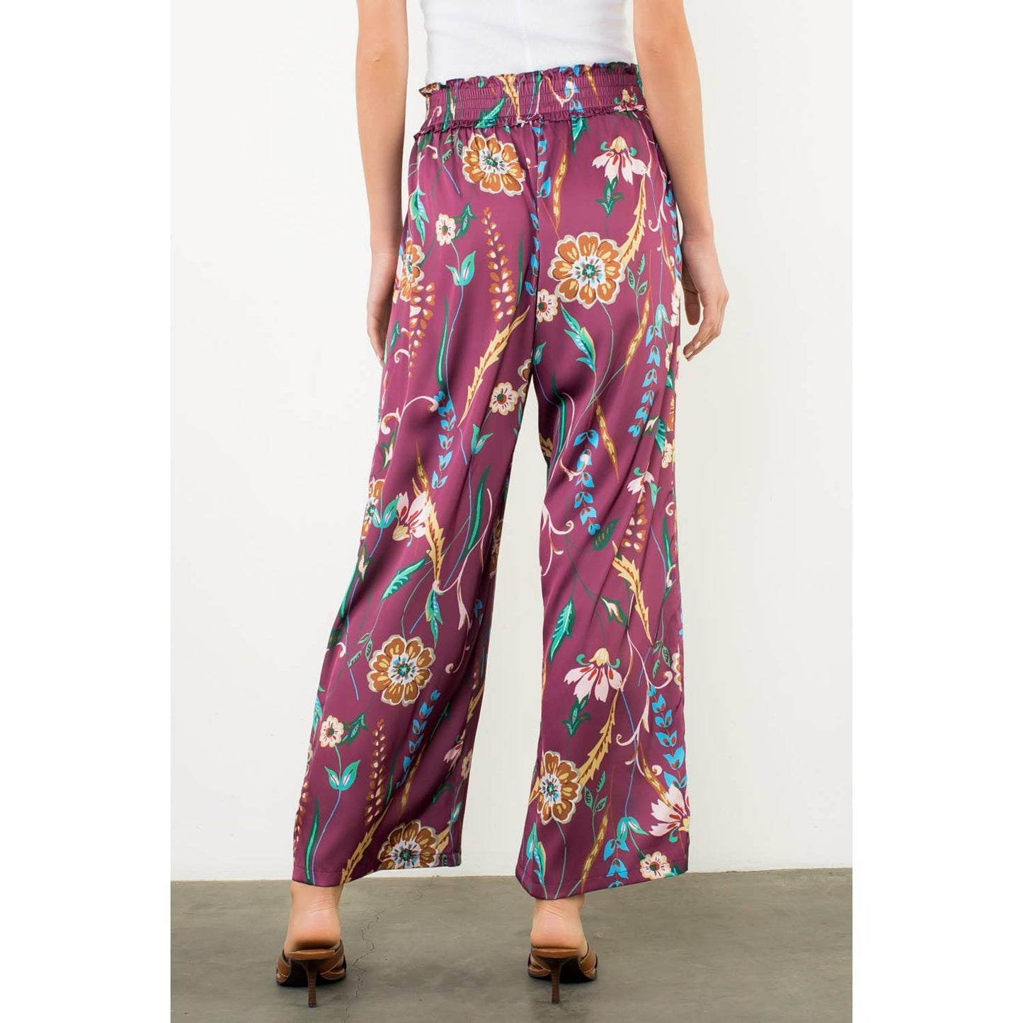 THML - Floral Smocked Waist Wide Leg Pants