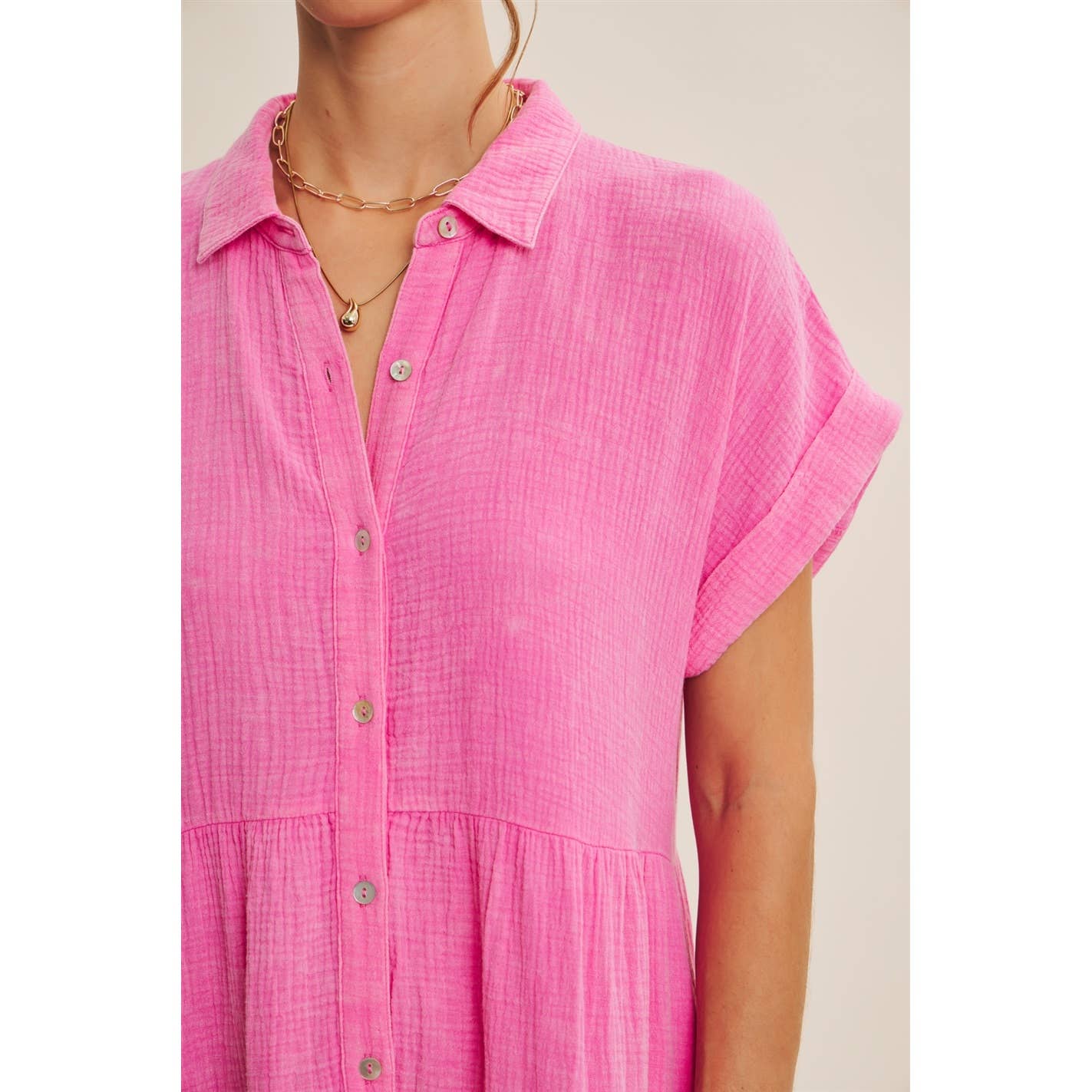 BREEZY MINERAL-WASHED GAUZE OVERSIZED MAXI SHIRT DRESS