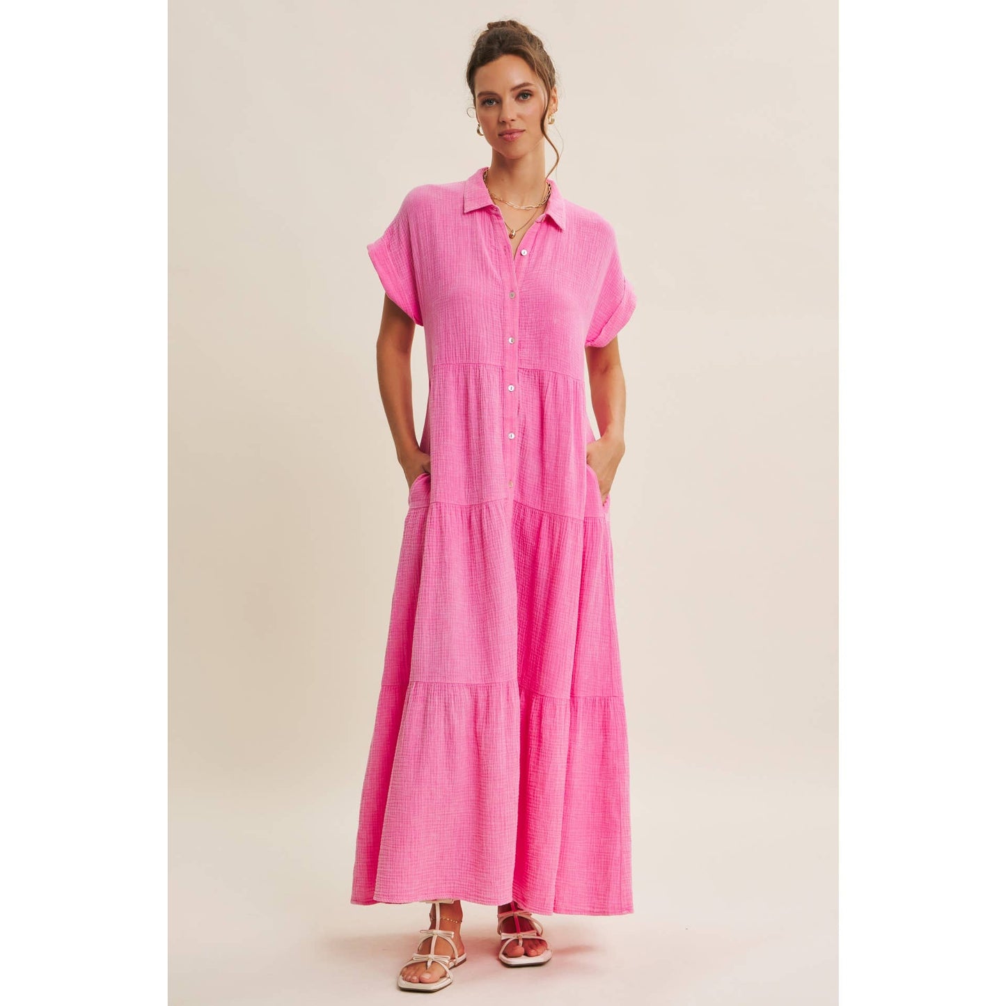 BREEZY MINERAL-WASHED GAUZE OVERSIZED MAXI SHIRT DRESS
