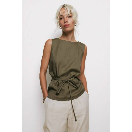 Sleeveless Cinched Tunic Top - ZEBRA