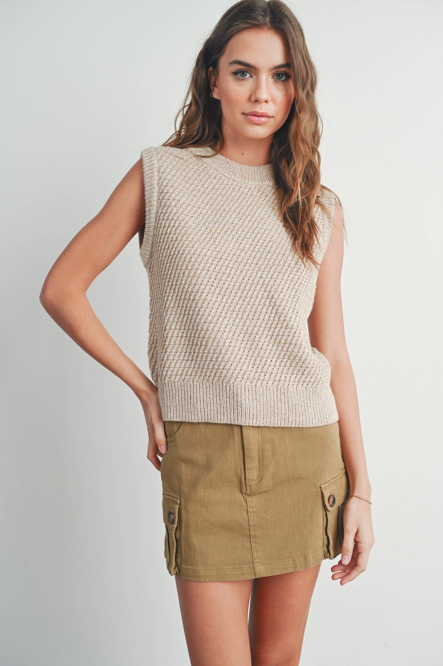 Sleeveless Crew Neck Sweater Knit Vest - By BUTTERMELON