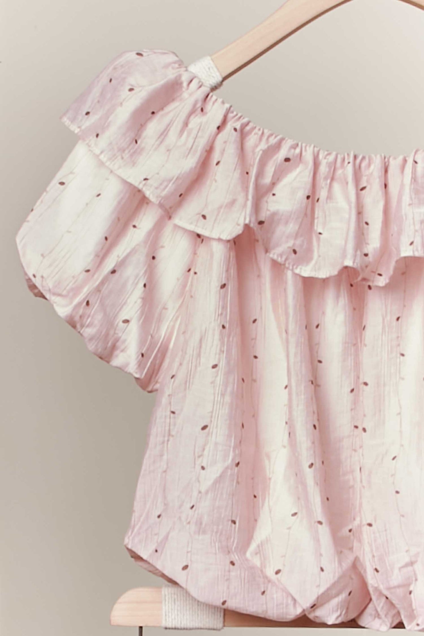 Printed Ruffle Off Shoulder Short Sleeve Top