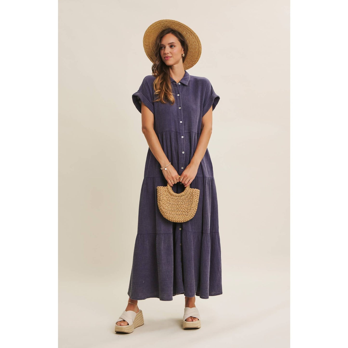BREEZY MINERAL-WASHED GAUZE OVERSIZED MAXI SHIRT DRESS