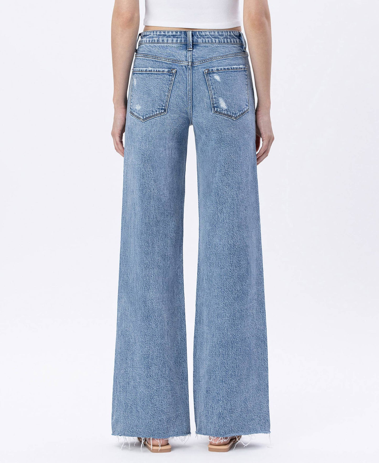 HIGH RISE RAW HEM WIDE JEANS