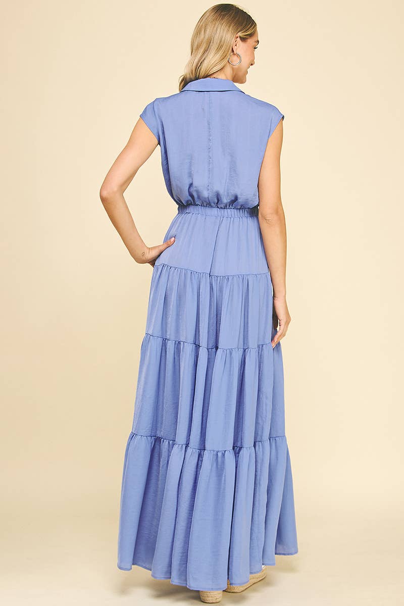 BUTTON DOWN TIERED MAXI DRESS