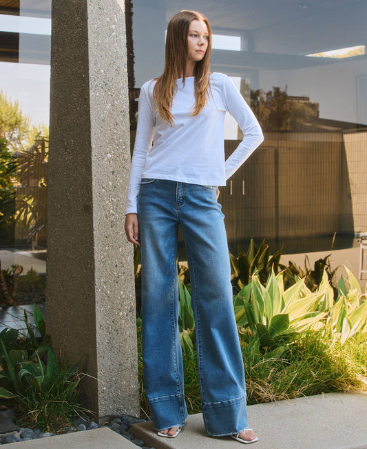 OLIVIA HIGH RISE RAW HEM WIDE A LINE JEANS - VERVET by FLYING MONKEY