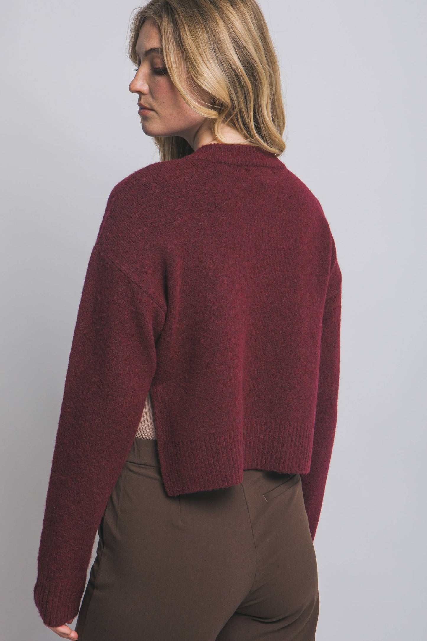 Solid Crew Neck Cardigan
