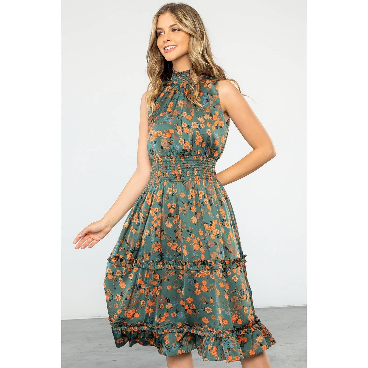 Macey Flower Print Smocked Waist Dress