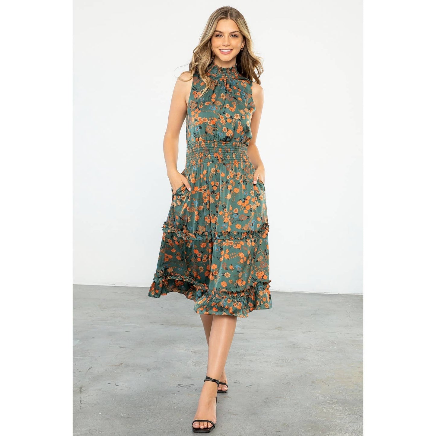 Macey Flower Print Smocked Waist Dress