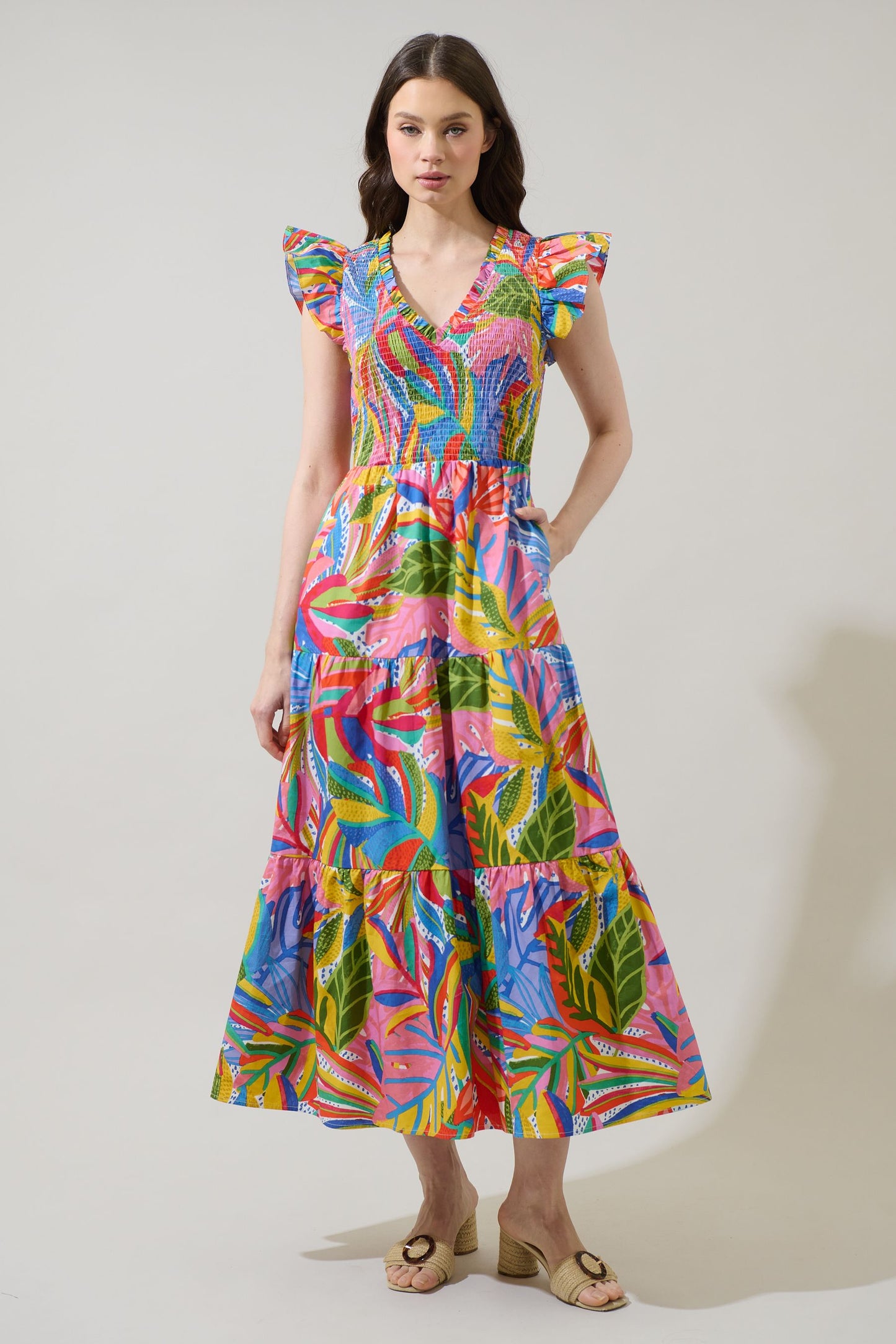 New Guinea Sunfire Tiered Midi Dress