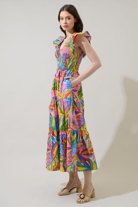 New Guinea Sunfire Tiered Midi Dress