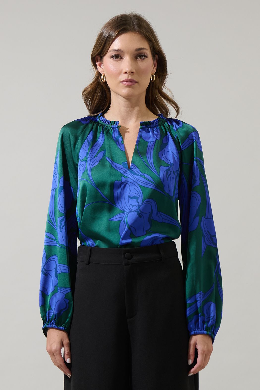 Busbee Floral Satin Blouse